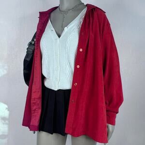 Cherry Girl Red Vintage 90s Y2K Mirco Suede Button Shirt/ Lightweight Jacket 2X